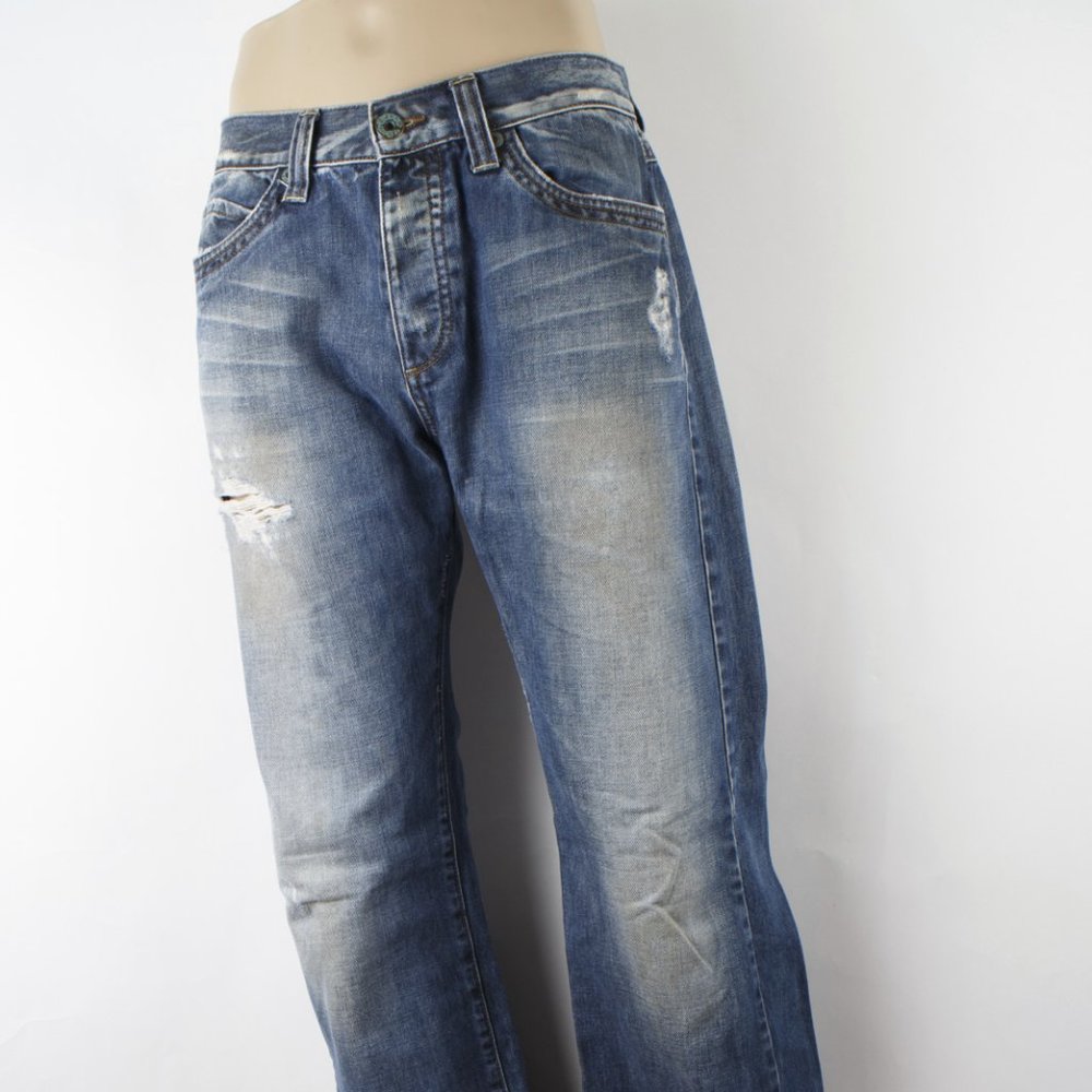 Zara Man Bootcut (31 X 31) Men's Denim Jeans Medium Wash Button Fly Distressed